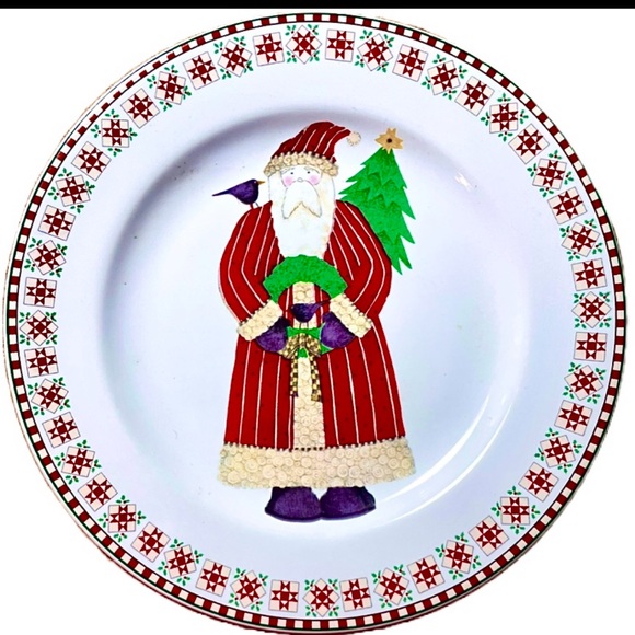 Debbie Mumm Santa Retweet 4 salad or desert plates. Vintage. With box. - Picture 2 of 12